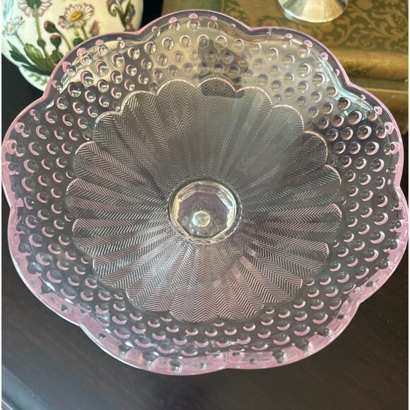 Vintage Gorham “Emily’s Attic” Pink Glass Round Compote • Hobnail Crystal - Picture 3 of 4